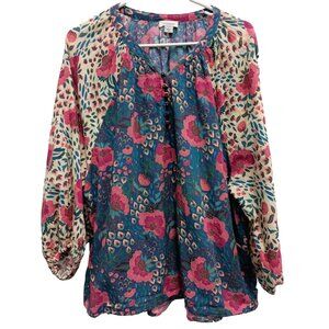 Sundance Blouse Top Womens Large Floral BOHO Peasant Cottagecore Long Sleeve